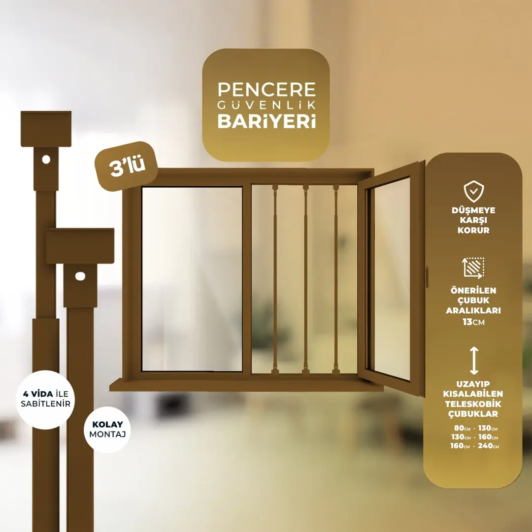 Pencere Güvenlik Bariyeri 3'lü - Kahverengi