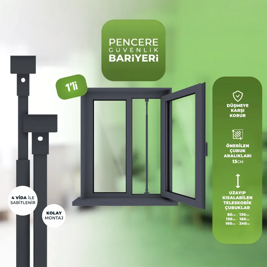 Pencere Güvenlik Bariyeri 1'li - Antrasit Gri