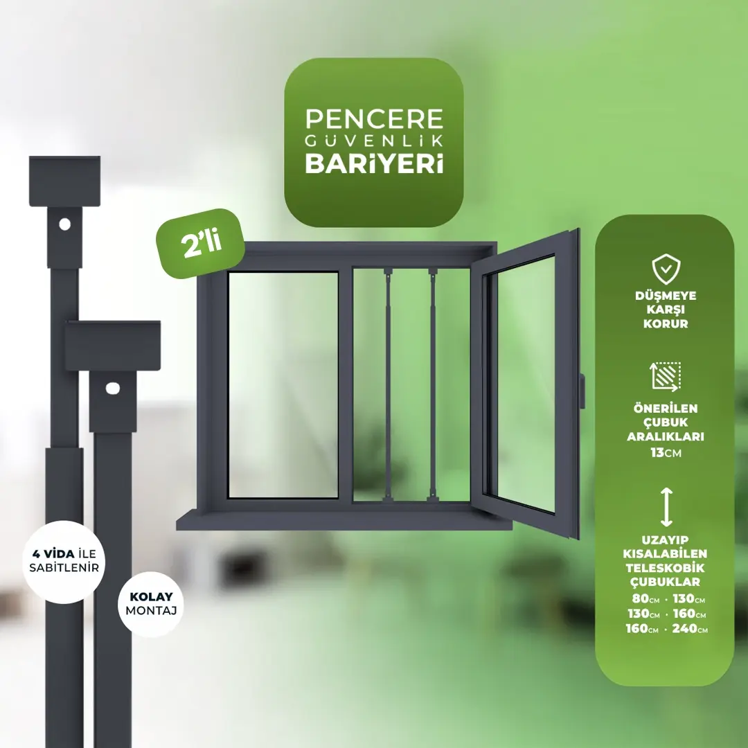 Pencere Güvenlik Bariyeri 2'li - Antrasit Gri