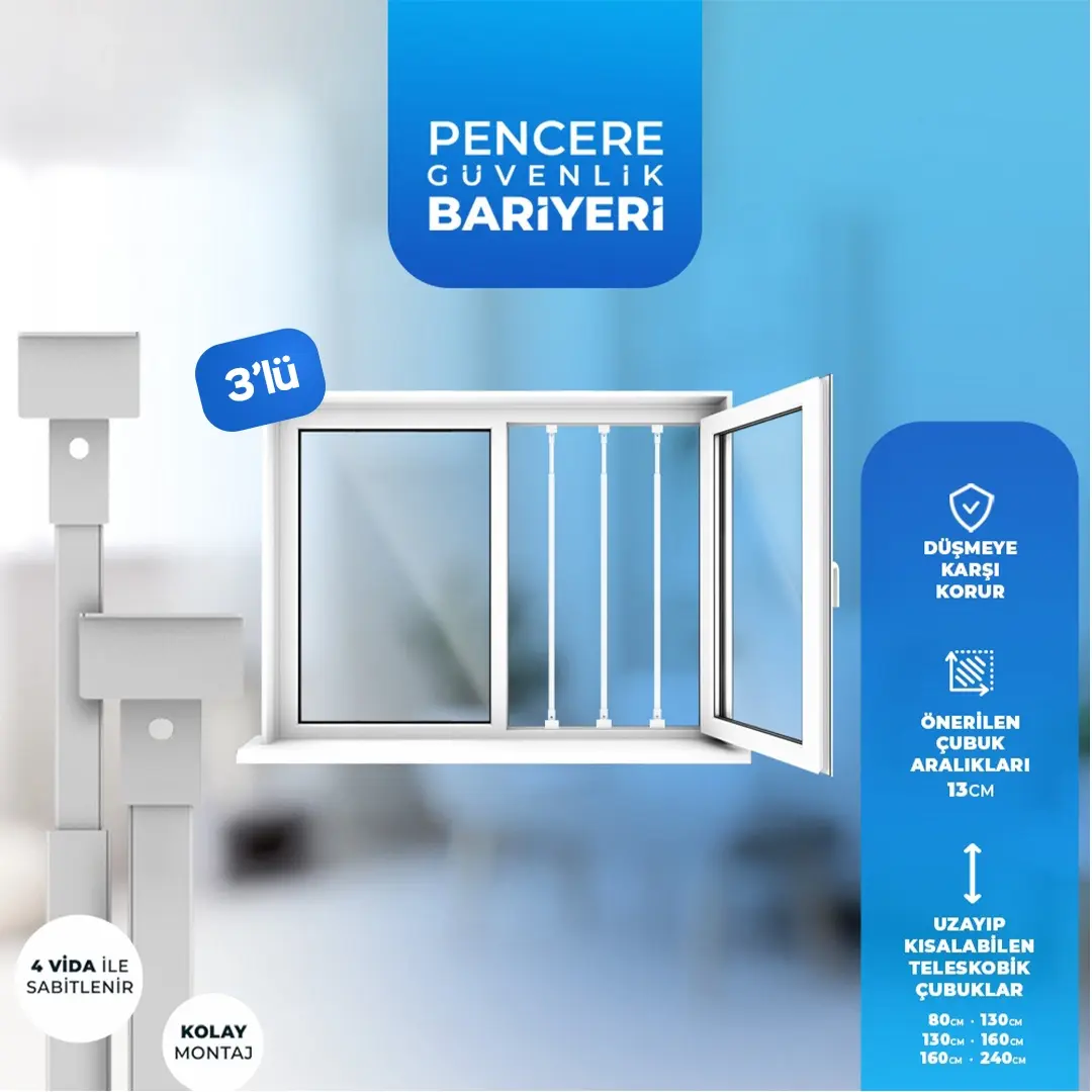 Pencere Güvenlik Bariyeri 3'lü - Beyaz