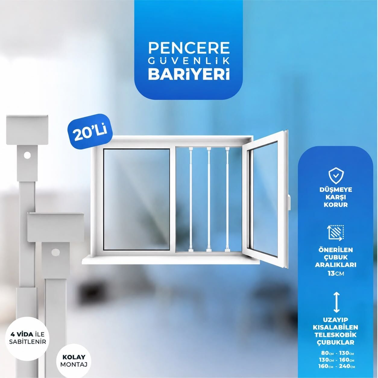 Pencere Güvenlik Bariyeri 20'li - Beyaz